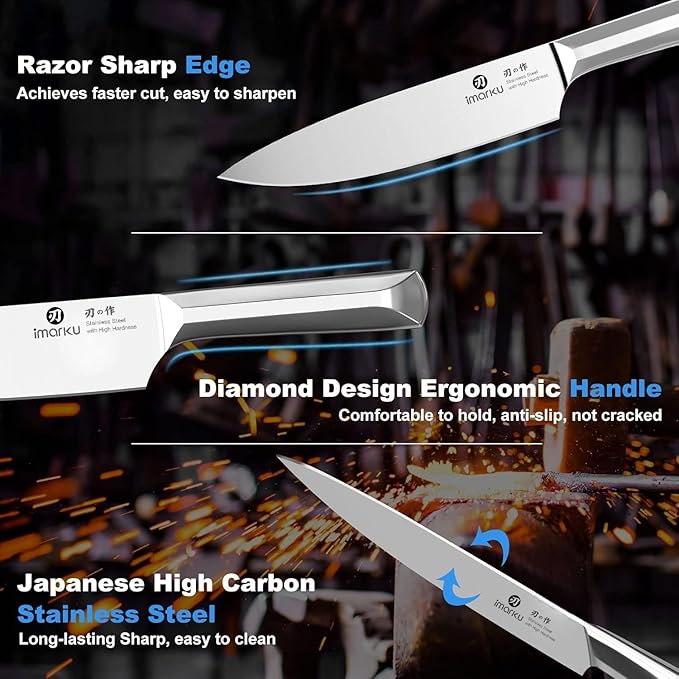 imarku Knife Set, High Carbon Stainless Steel Kitchen Knives, Non-Slip - Image 3