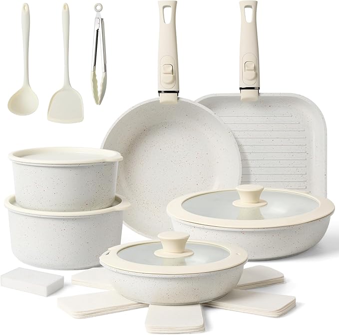 20-Piece Ceramic Nonstick Cookware Set – Induction Compatible, Non-Toxic Pots & by HealthyCookingHappyLiving