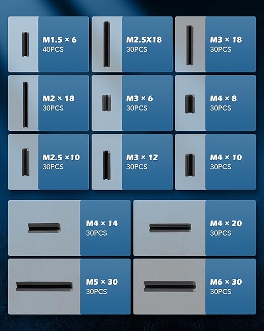 ZELCAN 400pc Roll Pin Set, M1.5 M2 M2.5 M3 M4 M5 M6 Slotted Metric Spring Pins - Image 2