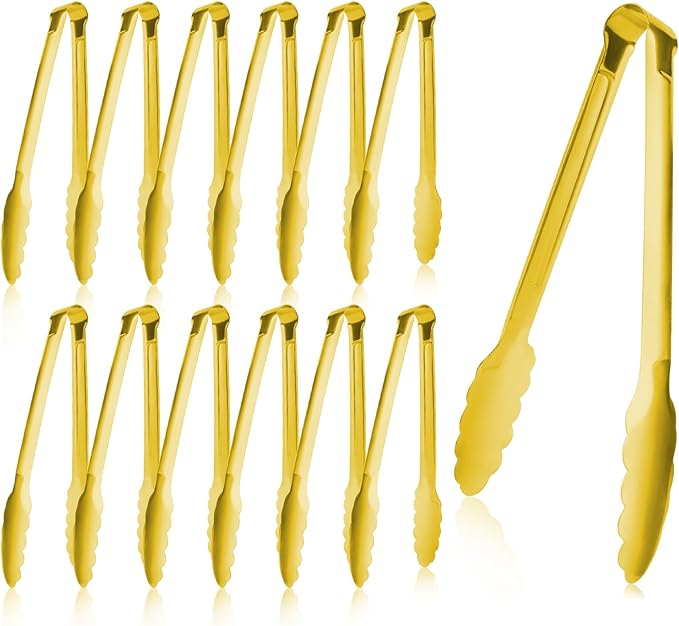 Gold Buffet Tongs 9'' Inches Serving Tongs Heavy Duty Stainless steel Kitchen by XEVOM