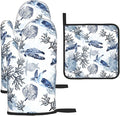 Navy Blue Ocean Sea Turtle Oven Mitts and Pot Holders Sets of 3, Heat Resistant by Unknown