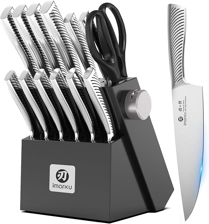 imarku Knife Block Set, Kitchen Knife Set Black, Dishwasher Safe, Build-in by imarku
