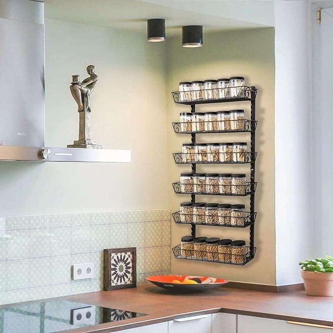 SWOMMOLY Adjustable Wall Mount Spice Rack, 6-Tier Dual-use Organizer - Image 2