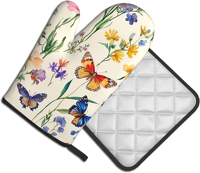Vintage Floral Oven Mitts and Pot Holders Spring Summer Kitchen Accessories Set - Image 2