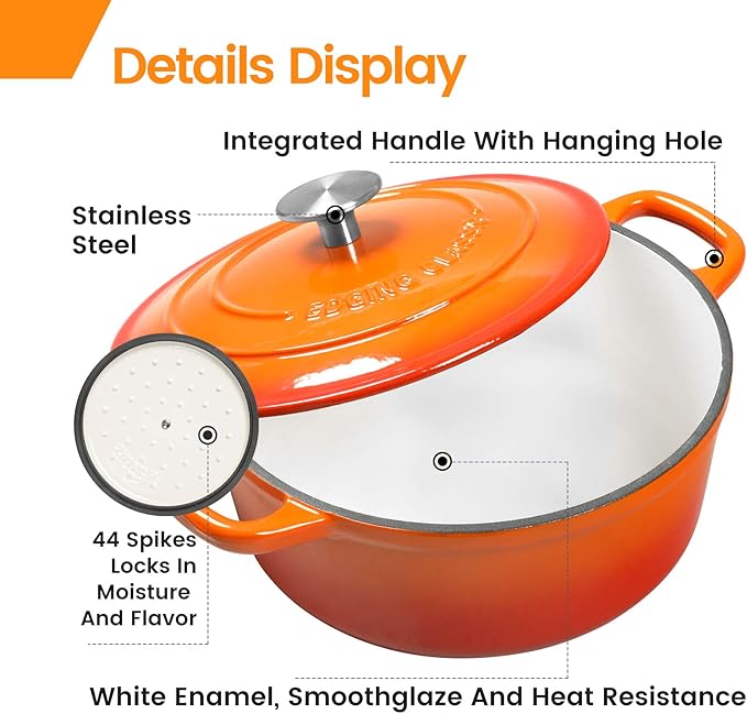 EDGING CASTING Enameled Cast Iron Dutch Oven, 5.5 Quart, Round Cast Dutch Ovens - Image 4