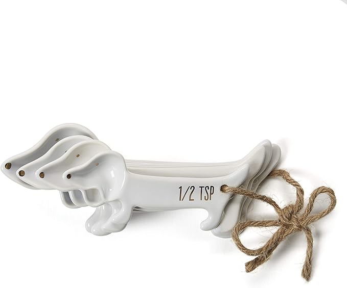 VOTUM White Dachshund Ceramic Measuring Spoon Set – Set of 4 Cute Weiner Dog - Image 6