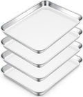 E-far Small Baking Sheet Set of 4, 10.5”x8.3” Stainless Steel Cookie Sheets Pans by E-far