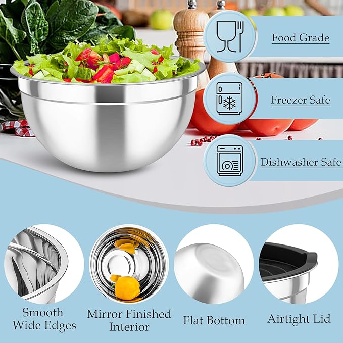 TeamFar Mixing Bowls, Stainless Steel Nesting Salad Bowls - Image 4