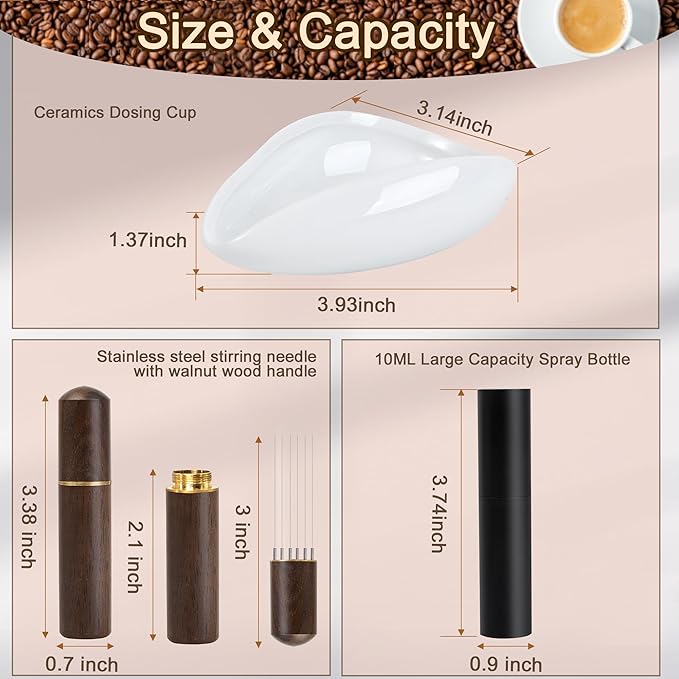 Coffee Bean Dosing Cup and RDT Spray Bottle, Espresso Coffee Stirrer 6 Needles - Image 2
