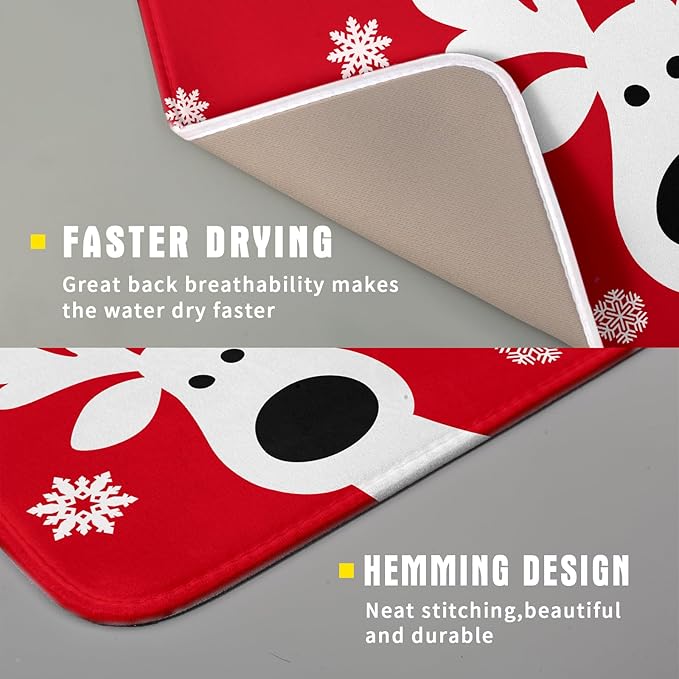 Xmas Dish Drying Mat for Kitchen Counter Cute Reindeer Holiday Snowflake - Image 3