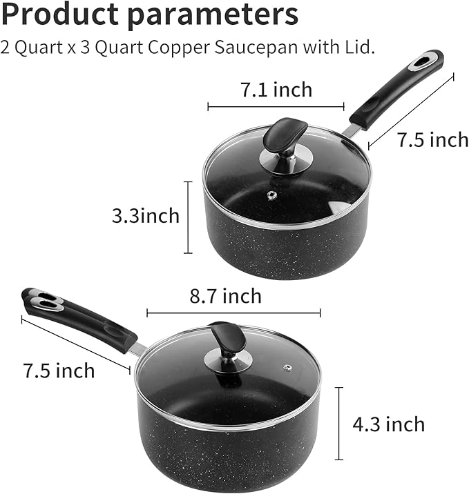 Nonstick Saucepan Set with Lid, Non Stick 2Qt & 3Qt Sauce Pan Set with Glass - Image 4