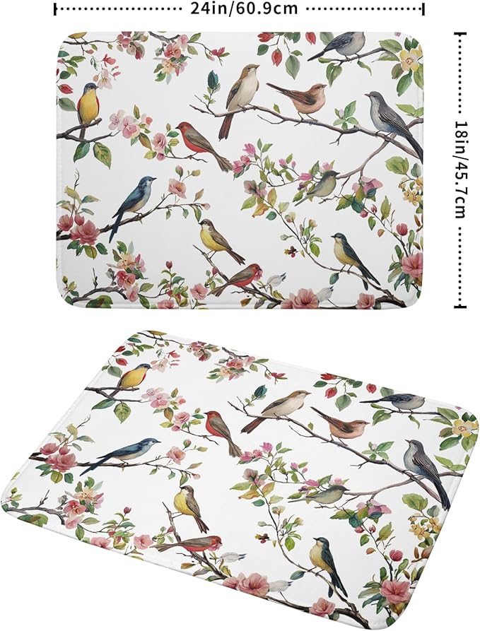 Spring Dish Drying Mat for Kitchen Counter Cute Birds Summer Holiday Microfiber - Image 2