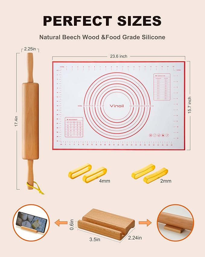 Classic Wood Rolling Pin, Pasta Roller - Image 4