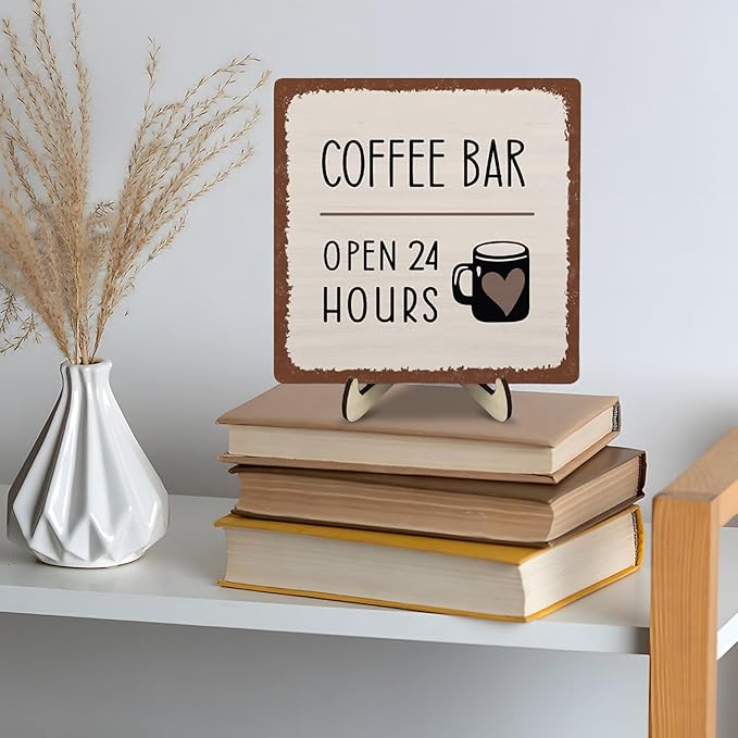 Coffee Bar Sign Plaque Decor, Coffee Bar Accessories, Rustic Wooden Tabletop - Image 8