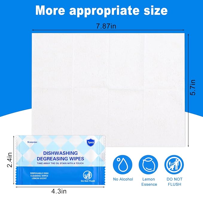 50 Pcs Dish Cleaning Wipes Individually Wrapped Travel Dish Soap Wipes,Portable Cleaning Wipes Disposable Wipes for Kitchen Outdoor Traveling Camping Quick Clean,Lemon Scent