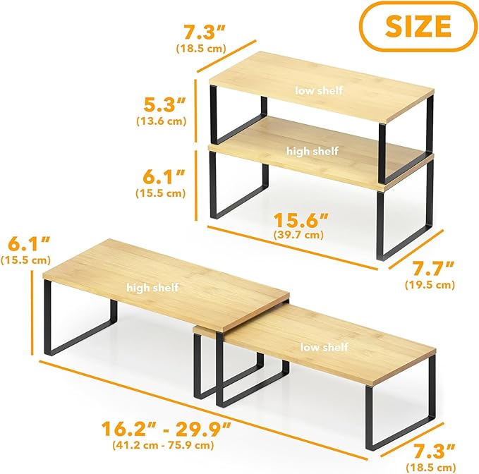 SpaceAid Cabinet Shelf Organizers 2 Pack, Kitchen Counter Rack Shelves Riser - Image 2