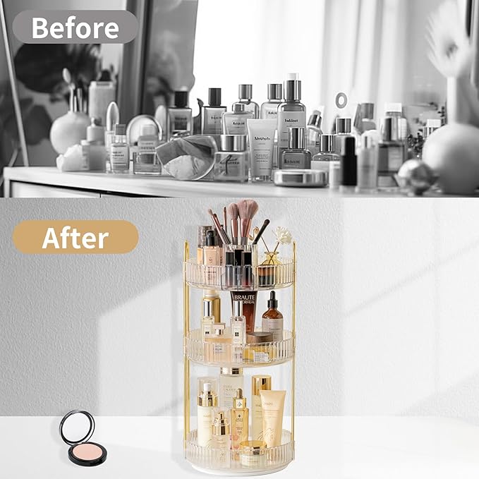 Asayuee 360 Rotating Makeup Organizer, 3 Tier Large Capacity Make Up Organizers - Image 5