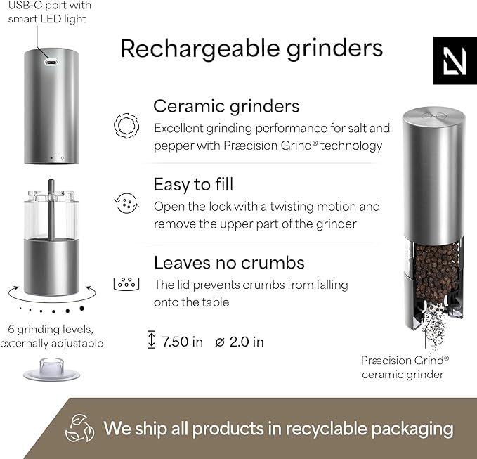 LARS NYSØM Electric Salt and Pepper Grinder Set I Automatic Salt and Pepper - Image 4