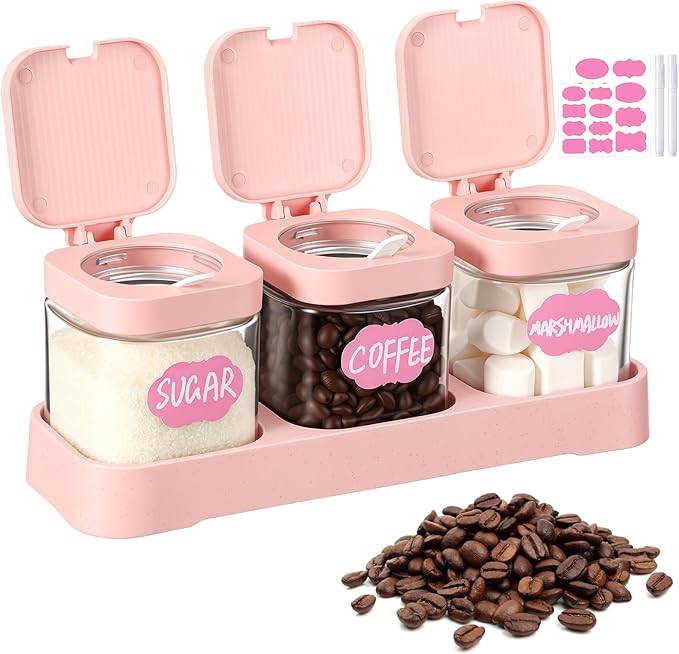 Suclain 3 Pcs Glass Coffee Containers Coffee Station Organizer Set, Airtight by Suclain