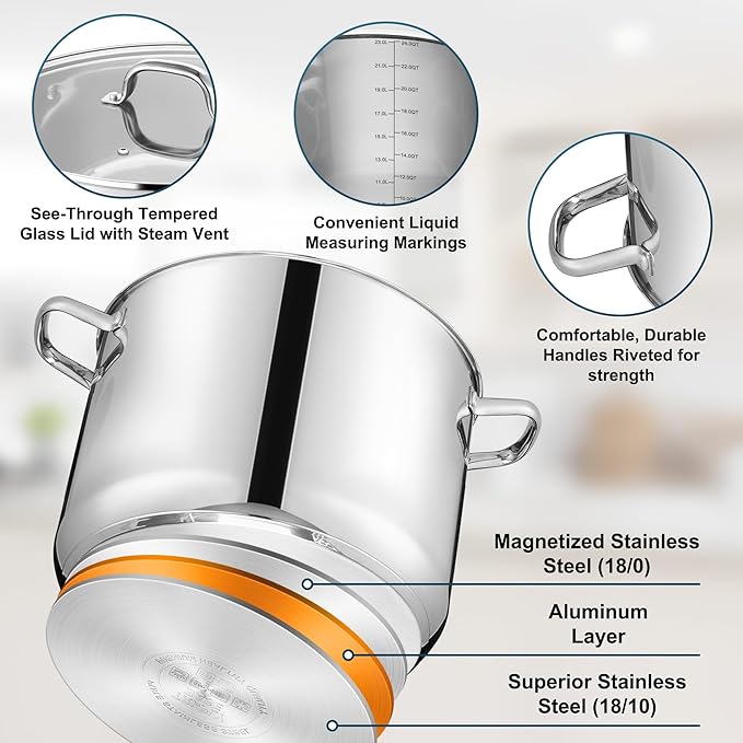 E-far 24-Quart Large Stock Pot, Stainless Steel Stockpot - Image 3