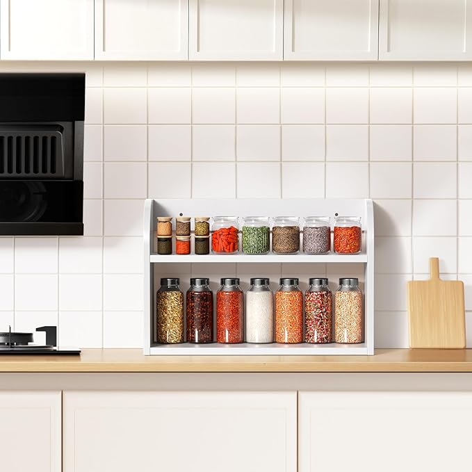 ROMGUAR CRAFT 2 Tier Bamboo Spice Rack, Countertop or Wall Mounting Wood Spice - Image 6
