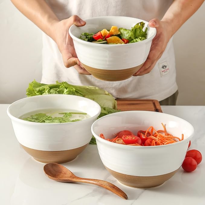 HASENSE Large Ceramic Soup Bowls Set of 4, 40 Oz 7 Inch White & Terracotta - Image 7