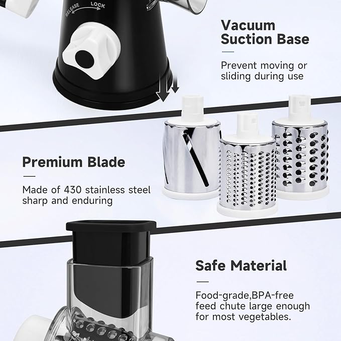 Rotary Cheese Grater with Handle, Kitchen Mandoline Vegetable Slicer with 3 - Image 5