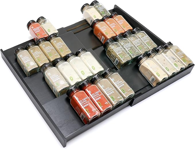 Bamboo Spice Drawer Organizer, Expandable 4 Tier Spice Rack by Thalomely
