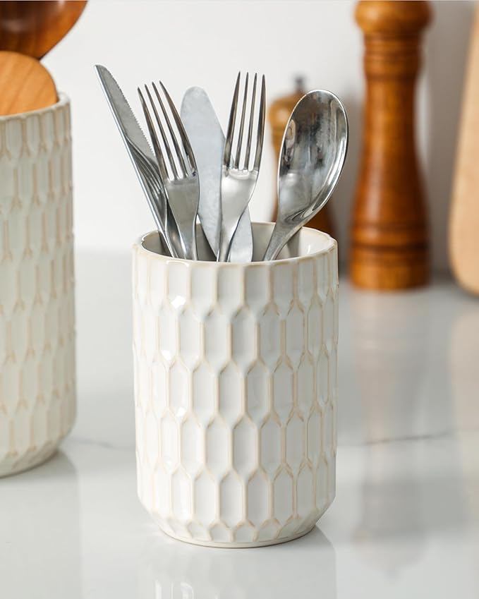 Utensil Holder, 7.5"+5.3" Ceramic Kitchen Utensil Holder - Image 8