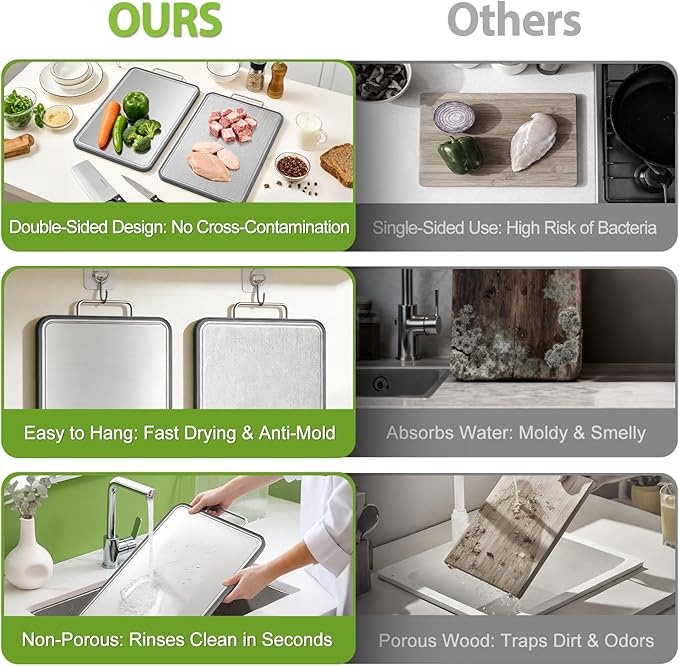 Stainless Steel Cutting Board for Kitchen, Double Sided Defrosting Tray - Image 6