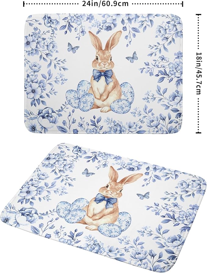 Easter Large Dish Drying Mat Blue Flower Rabbit Holiday Decorative Kitchen - Image 2