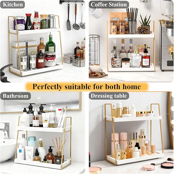 Coffee Bar Organizer for Countertop, 2 Tier Wooden Shelf for Coffeebar - Image 7
