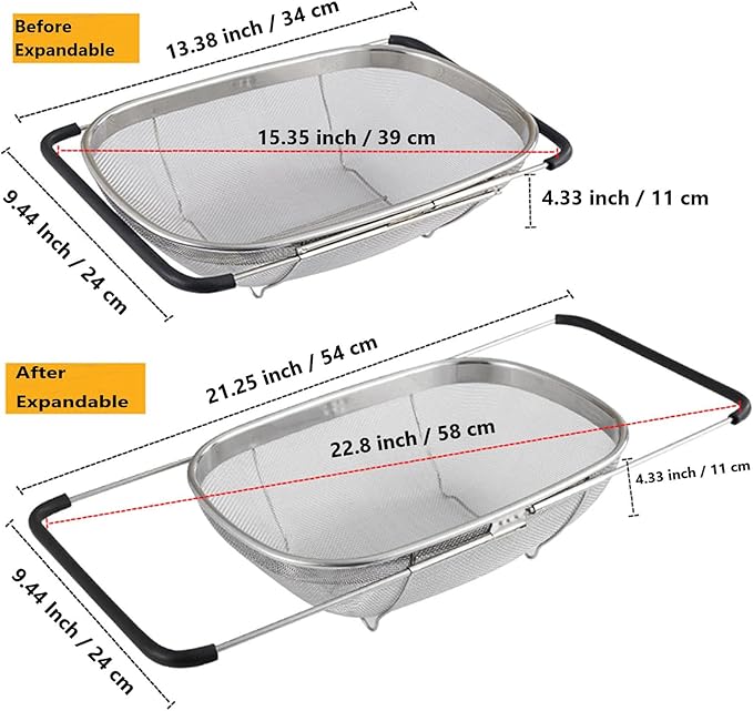 Over The Sink Stainless Steel Oval Colander - Image 3