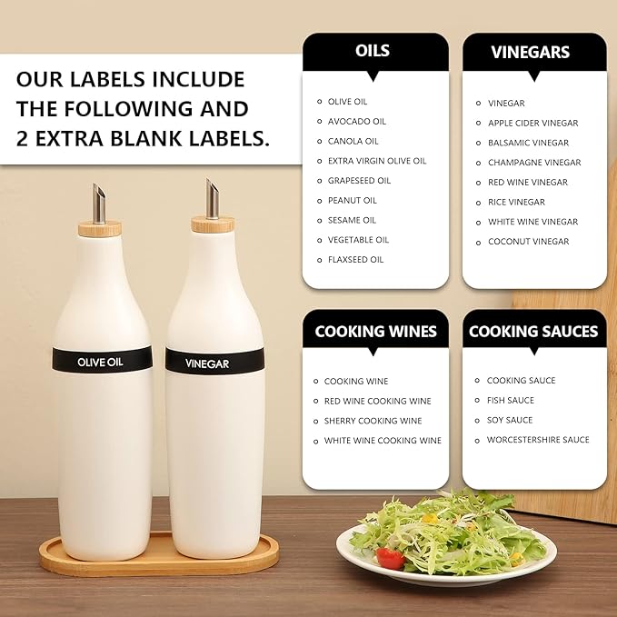 HOMCDALY Olive Oil and Vinegar Dispenser Set, Two 16oz Ceramic Oil Dispenser - Image 6