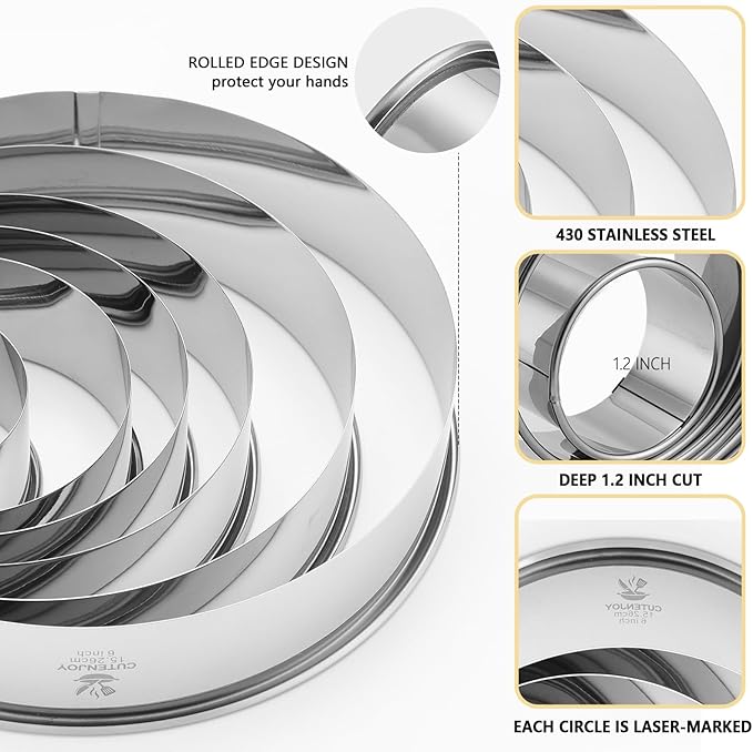 6 PCS Round Cookie Cutters, Stainless Steel Biscuit Cutters - Image 2