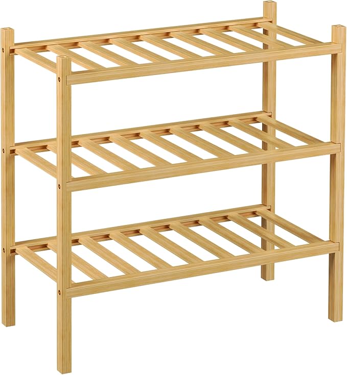 ROMGUAR CRAFT 3-Tier Bamboo Small Shoe Rack, Free Standing Wood Shoe Shelf - Image 7