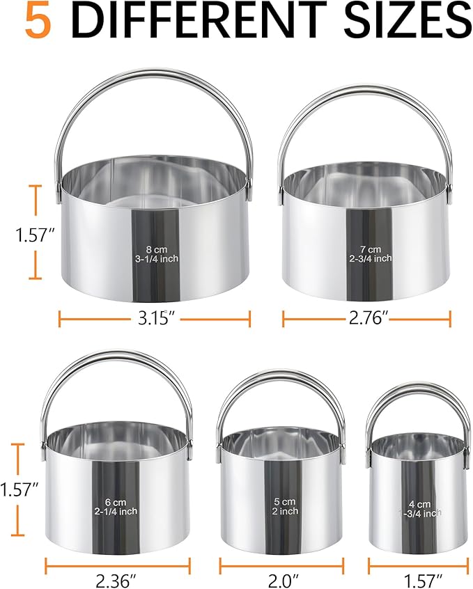 Biscuit Cutter Set with Handle, 5 Piece Stainless Steel Round Cookie Cutter Tool - Image 3