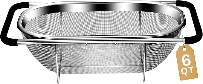 Over the Sink Colander - 6QT Strainers and Colanders - Stainless Steel Strainer by UTTKOJ