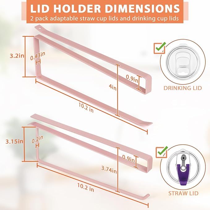 2 Pack Tumbler Lid Organizer, Horizontal Tumbler Lid Storage Hook Up to 20 Lids - Image 3