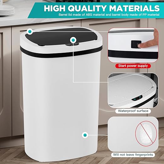 PayLessHere | 13 Gallon Plastic Trash Can | White | Automatic Touchless Lid - Image 4