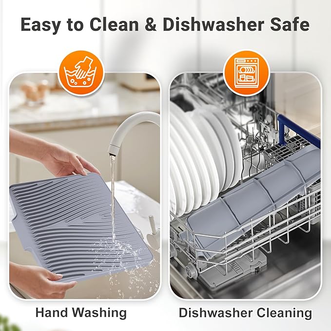 Silicone Dish Drying Mat for Kitchen Counter, Dish Drying Pad, Non-Slip Drain - Image 5