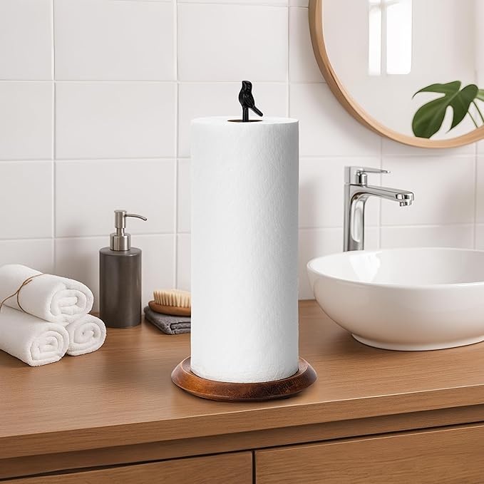 Wood Paper Towel Holder Countertop, Easy Tear Farmhouse Kitchen Towel Holder - Image 8