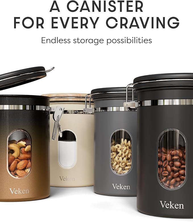 Veken Coffee Canister with Window, Airtight Stainless Steel Kitchen Food - Image 7