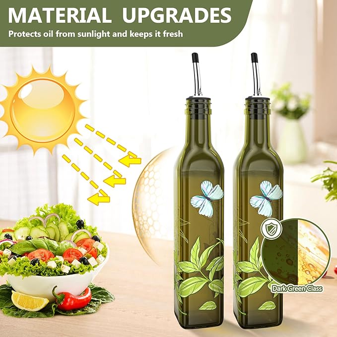 COOLMI Oil and Vinegar Dispenser Set - 17oz/500ML Premium Glass Olive Oil - Image 2