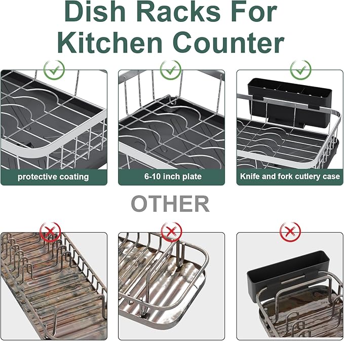 LIYI Dish Rack for Kitchen Counter, Stainless Steel Drying Rack, 304 Stainless - Image 5