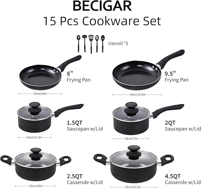 BECIGAR Black Ceramic Pots and Pans Set, Nonstick Pan Pots and Pans Set Non - Image 2