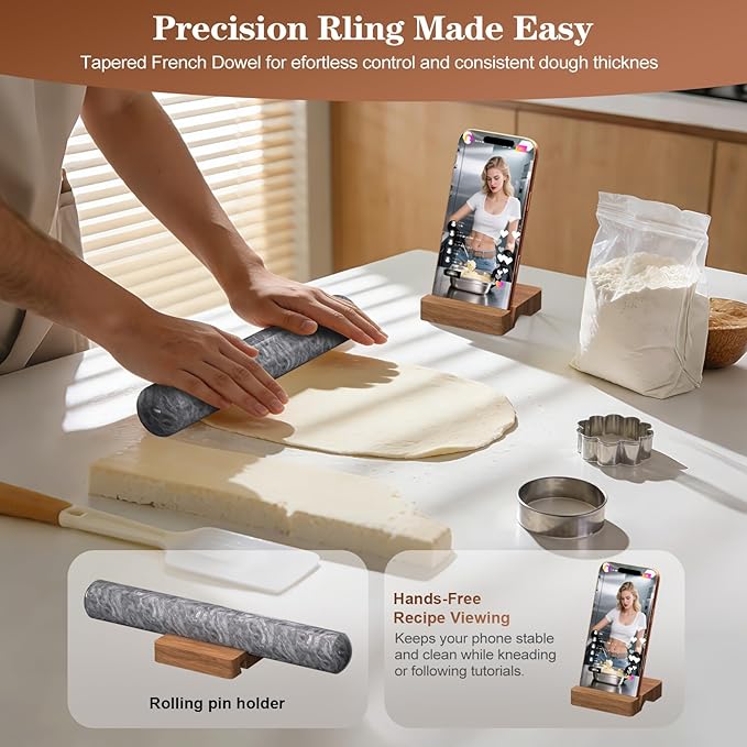 Marble Rolling Pin with Wooden Stand, FiiMan 12 Inch Heavy Rolling Pin - Image 4