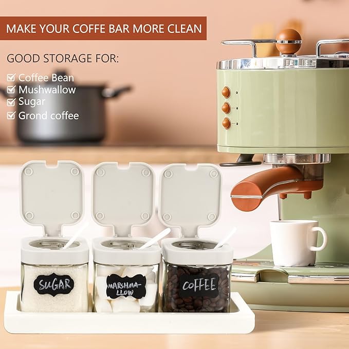Suclain 3 Pcs Glass Coffee Containers Coffee Station Organizer Set, Airtight - Image 4