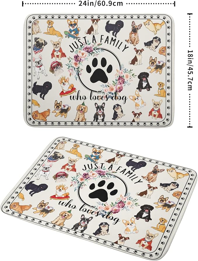 Dog Family Dish Drying Mat Cartoon Pet 18 X 24 in Absorbent Printed Drying Pad - Image 2