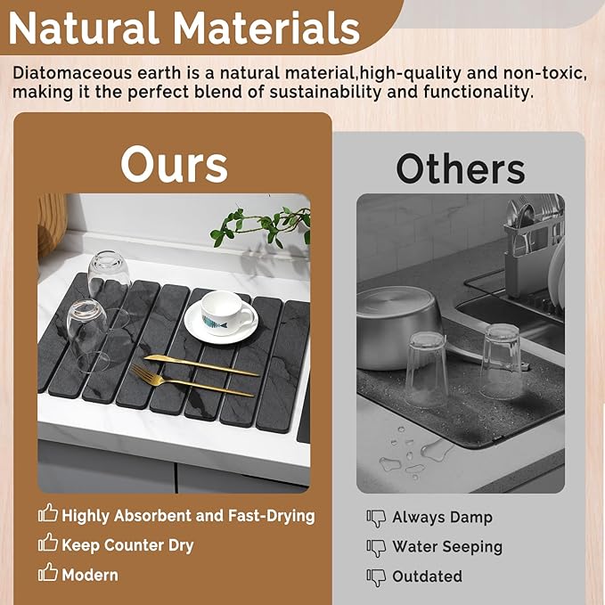 2 PCS Stone Dish Drying Mat for Kitchen Counter, Quick Dry Stone Dishes Mats - Image 7